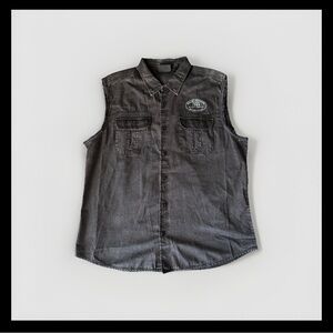 Harley Davidson Men’s Size XXL Faded Black Blowout Sleeveless Button Down Shirt